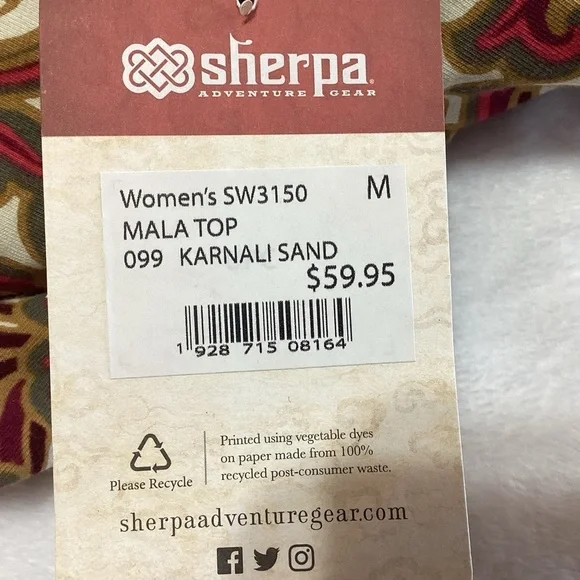 NEW Sherpa Adventure Gear Mala Top in Karnali Sand M Modal/Organic Cotton UPF 50 - Picture 6 of 10